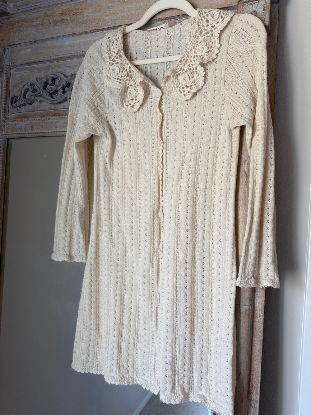 Doen Cream Crochet-Collar Knit Dress